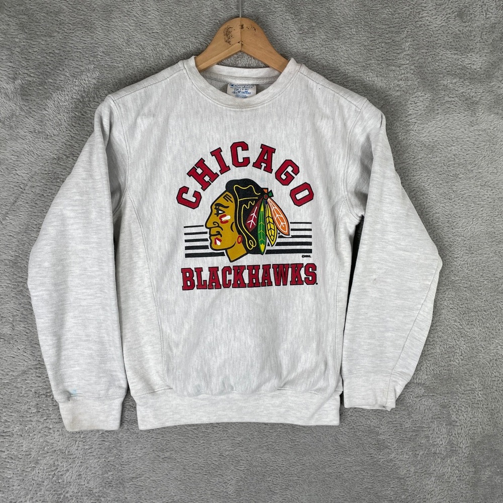 Chicago Blackhawks Champion Sweatshirt Kids Medium Gray‎ Reverse Weave Logo NHL